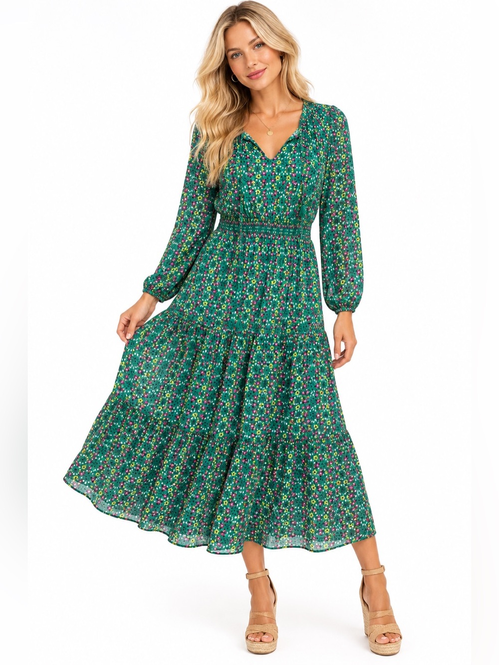 NWT Matilda Jane Size XL Green Floral Tiered Maxi Dress